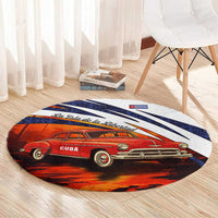 Cuba Classic Car Round Carpet La Isla de la Libertad Red Vintage Auto with Cuban Flag Design - Wonder Print Shop
