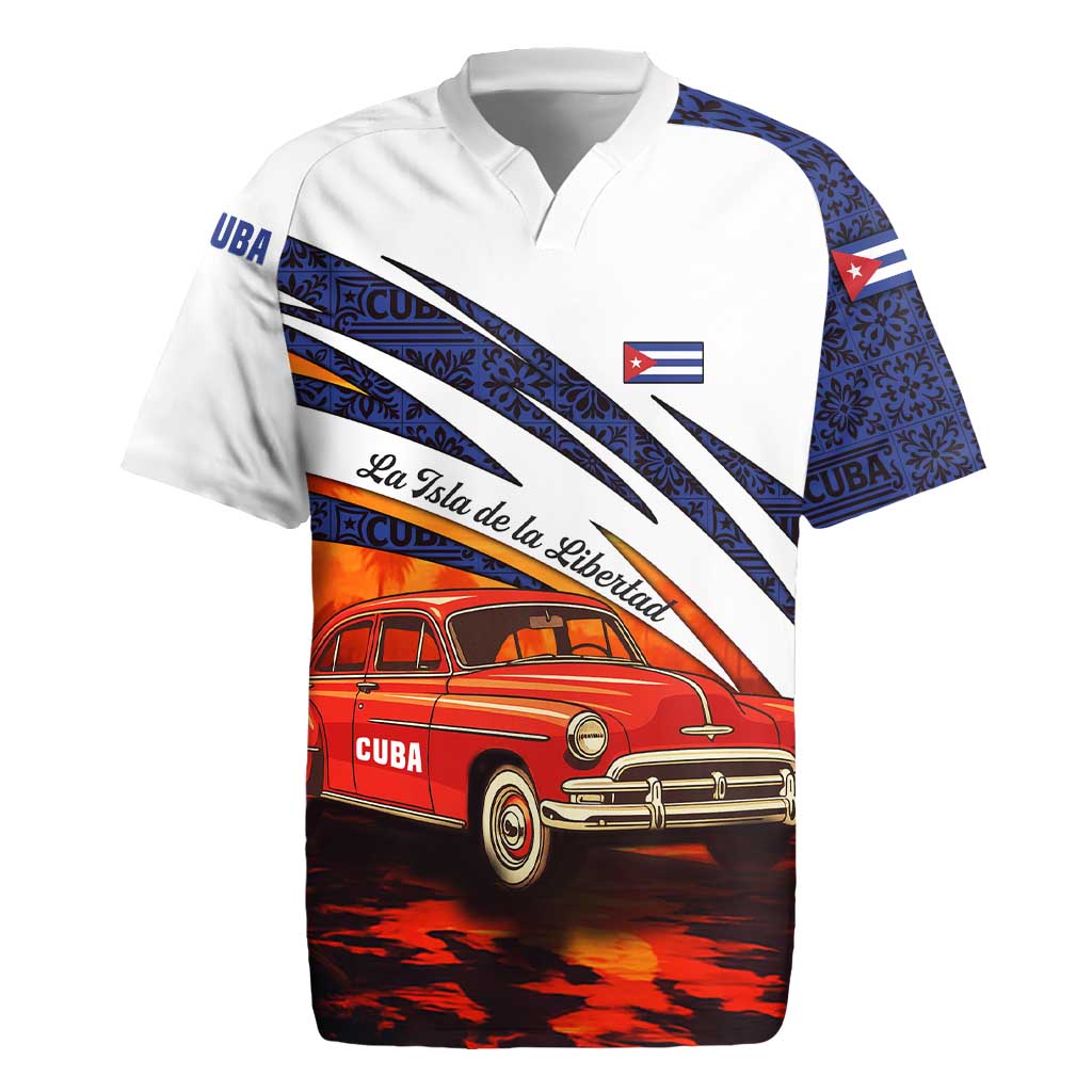 Cuba Classic Car Rugby Jersey La Isla de la Libertad Red Vintage Auto with Cuban Flag Design - Wonder Print Shop