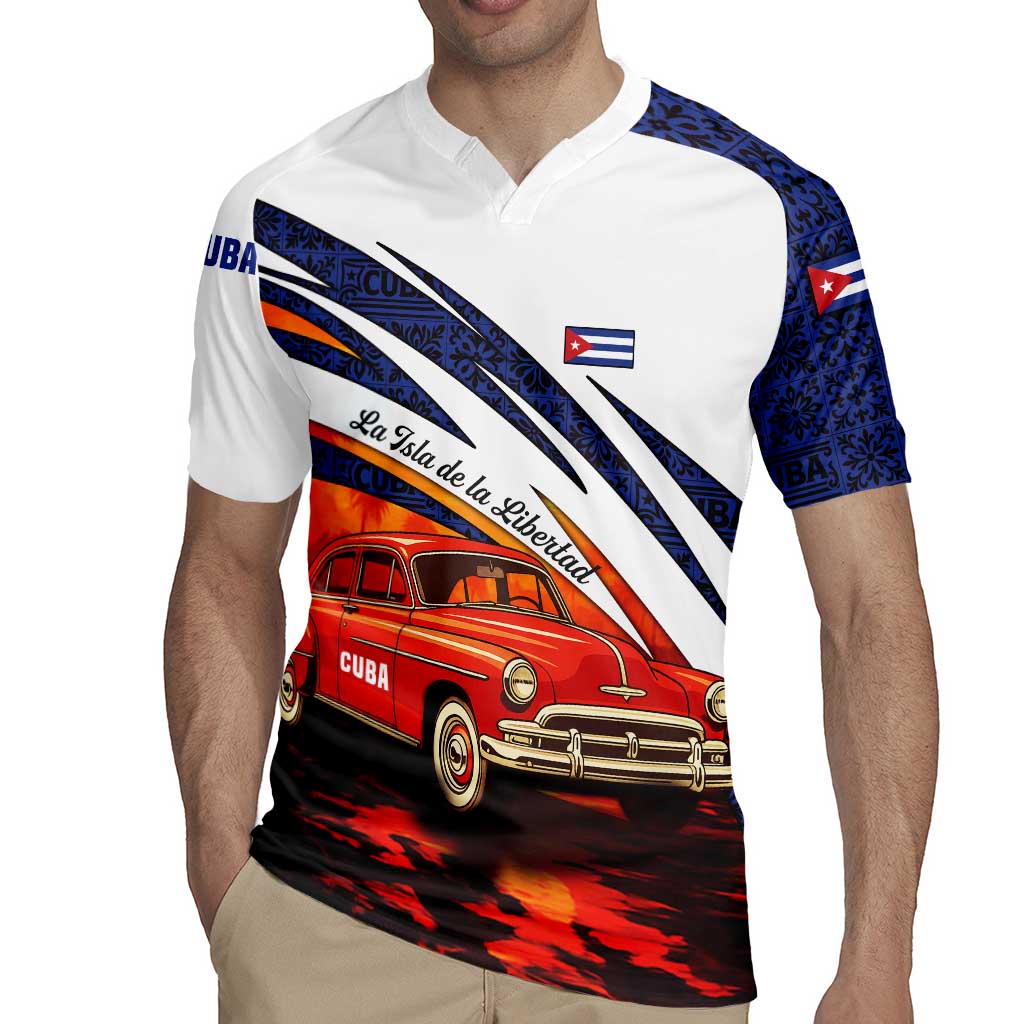 Cuba Classic Car Rugby Jersey La Isla de la Libertad Red Vintage Auto with Cuban Flag Design - Wonder Print Shop