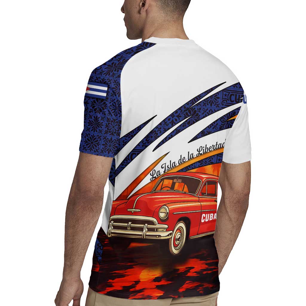 Cuba Classic Car Rugby Jersey La Isla de la Libertad Red Vintage Auto with Cuban Flag Design - Wonder Print Shop