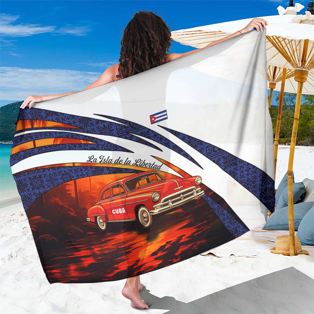 Cuba Classic Car Sarong La Isla de la Libertad Red Vintage Auto with Cuban Flag Design - Wonder Print Shop