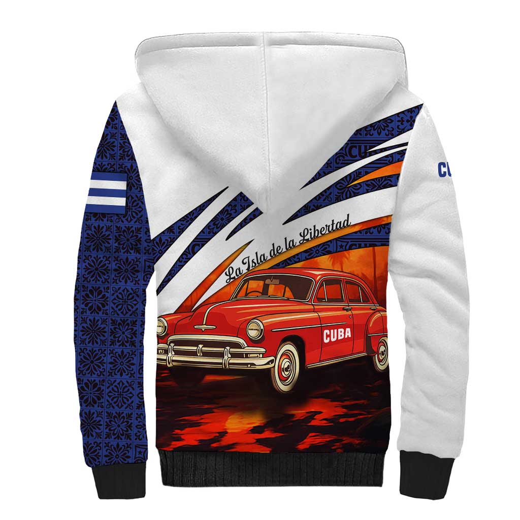 Cuba Classic Car Sherpa Hoodie La Isla de la Libertad Red Vintage Auto with Cuban Flag Design - Wonder Print Shop