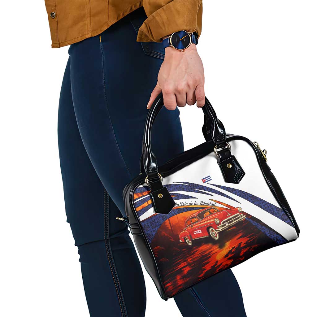 Cuba Classic Car Shoulder Handbag La Isla de la Libertad Red Vintage Auto with Cuban Flag Design - Wonder Print Shop
