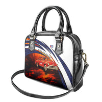 Cuba Classic Car Shoulder Handbag La Isla de la Libertad Red Vintage Auto with Cuban Flag Design - Wonder Print Shop