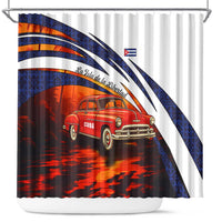 Cuba Classic Car Shower Curtain La Isla de la Libertad Red Vintage Auto with Cuban Flag Design - Wonder Print Shop