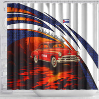 Cuba Classic Car Shower Curtain La Isla de la Libertad Red Vintage Auto with Cuban Flag Design - Wonder Print Shop