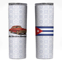 Cuba Classic Car Skinny Tumbler La Isla de la Libertad Red Vintage Auto with Cuban Flag Design - Wonder Print Shop