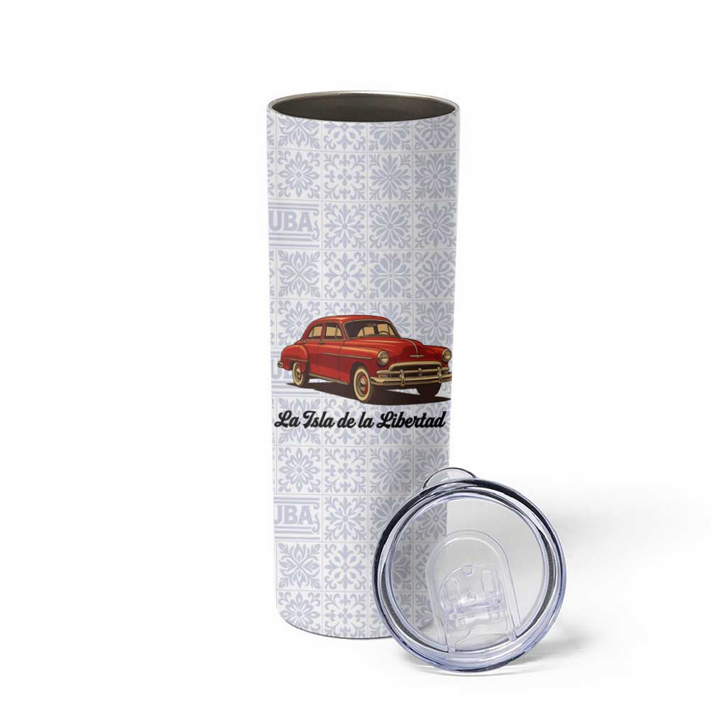 Cuba Classic Car Skinny Tumbler La Isla de la Libertad Red Vintage Auto with Cuban Flag Design - Wonder Print Shop