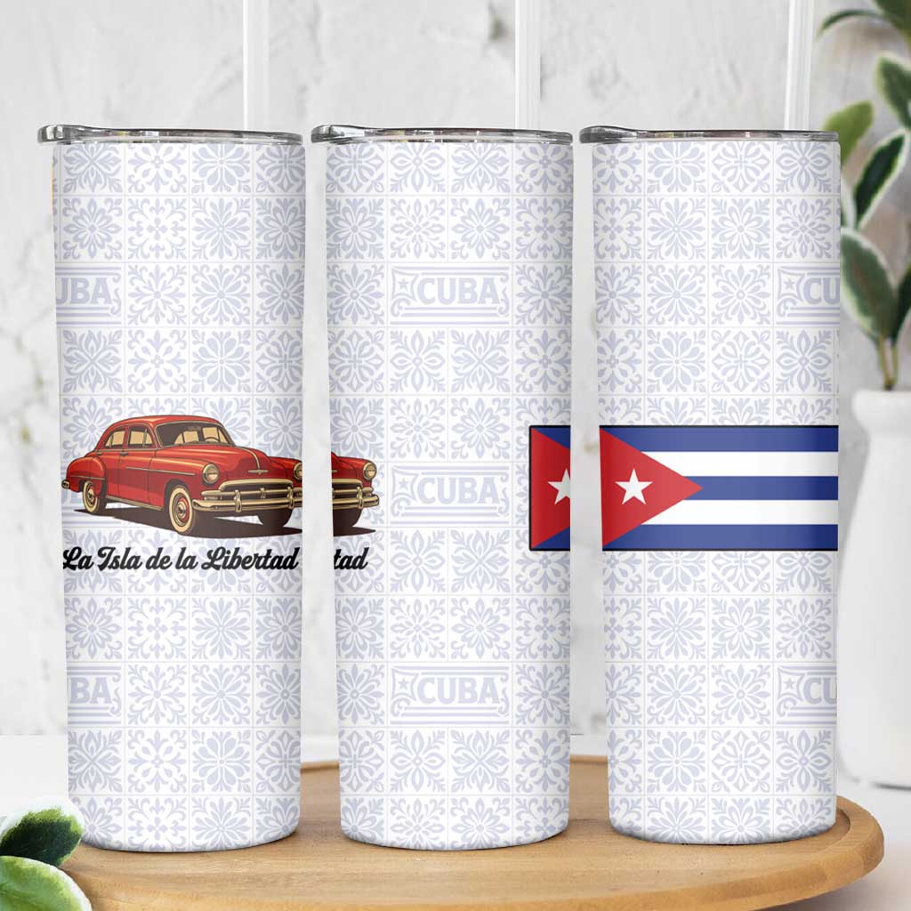 Cuba Classic Car Skinny Tumbler La Isla de la Libertad Red Vintage Auto with Cuban Flag Design - Wonder Print Shop
