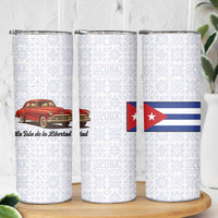 Cuba Classic Car Skinny Tumbler La Isla de la Libertad Red Vintage Auto with Cuban Flag Design - Wonder Print Shop