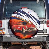 Cuba Classic Car Spare Tire Cover La Isla de la Libertad Red Vintage Auto with Cuban Flag Design - Wonder Print Shop