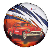 Cuba Classic Car Spare Tire Cover La Isla de la Libertad Red Vintage Auto with Cuban Flag Design - Wonder Print Shop