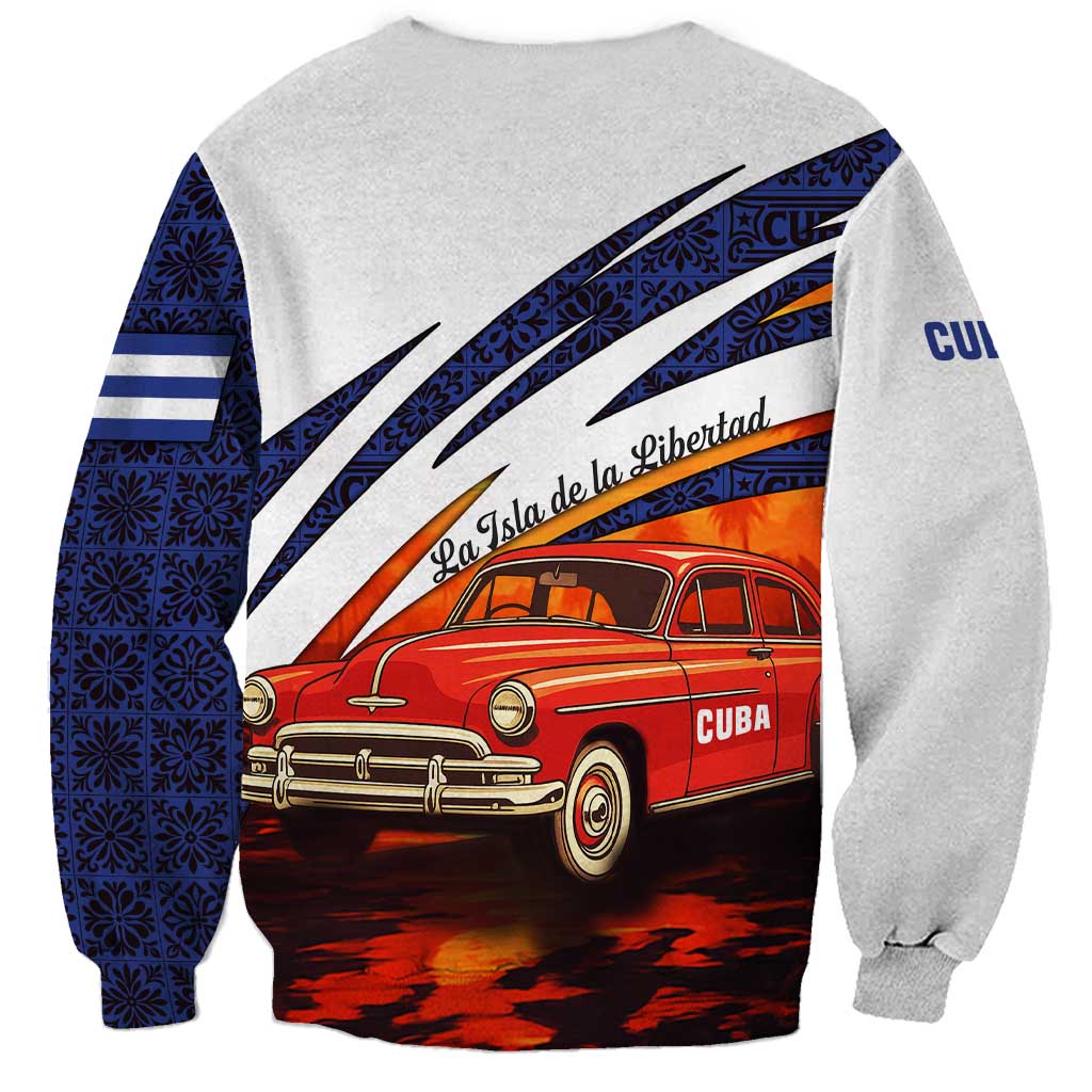 Cuba Classic Car Sweatshirt La Isla de la Libertad Red Vintage Auto with Cuban Flag Design - Wonder Print Shop