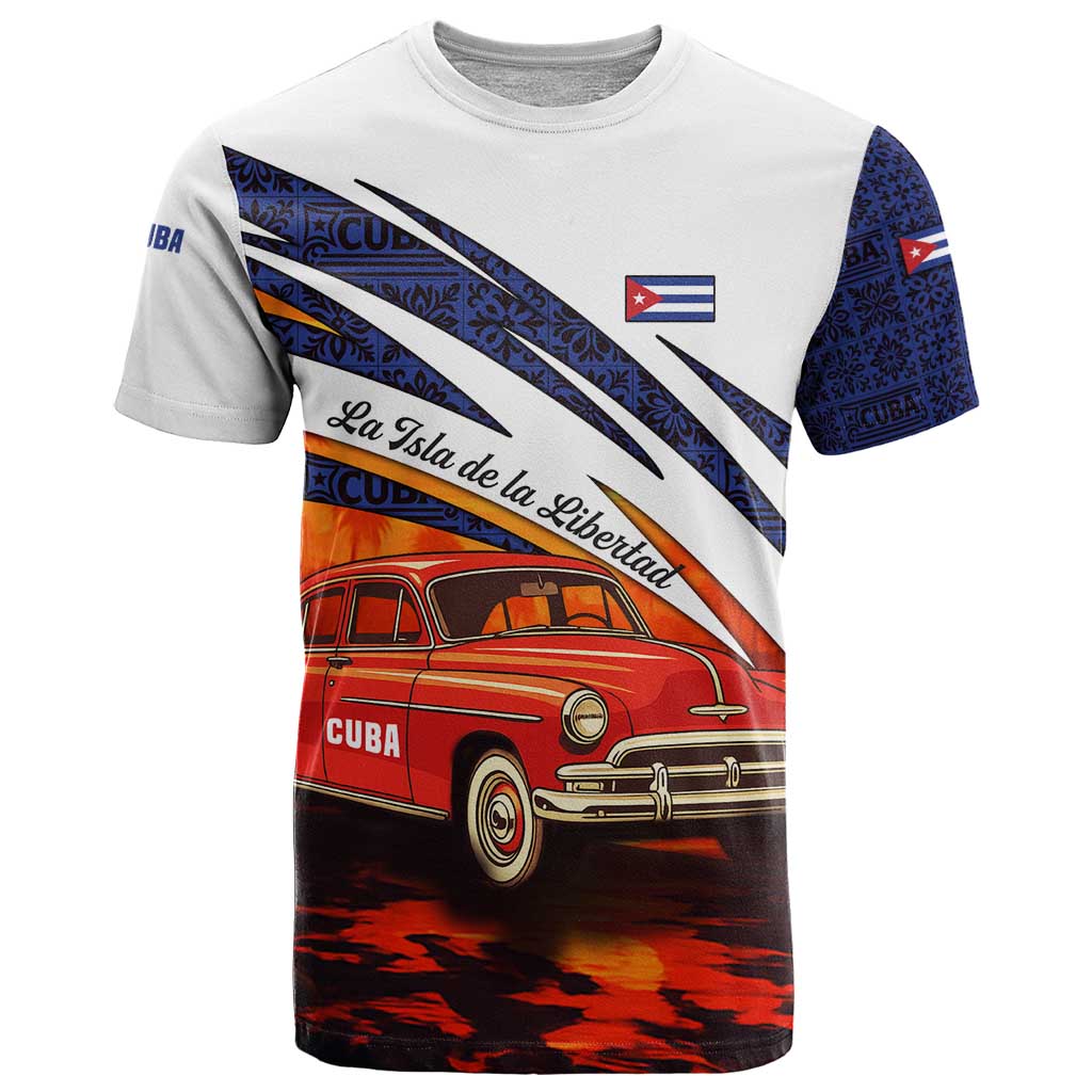 Cuba Classic Car T Shirt La Isla de la Libertad Red Vintage Auto with Cuban Flag Design - Wonder Print Shop