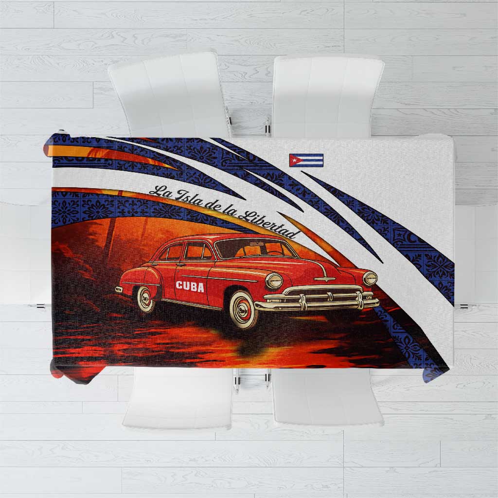 Cuba Classic Car Tablecloth La Isla de la Libertad Red Vintage Auto with Cuban Flag Design - Wonder Print Shop