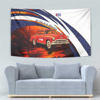 Cuba Classic Car Tapestry La Isla de la Libertad Red Vintage Auto with Cuban Flag Design - Wonder Print Shop