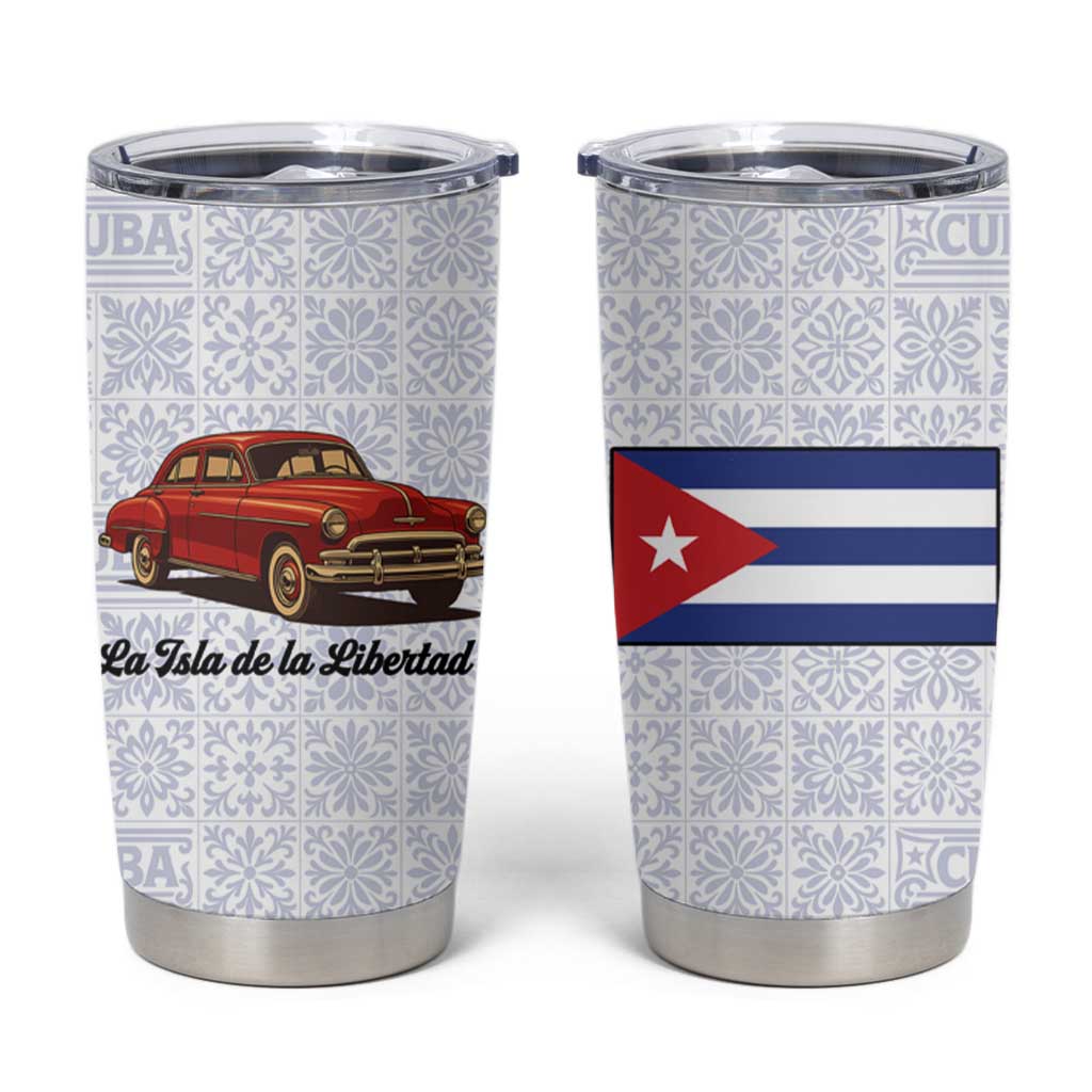 Cuba Classic Car Tumbler Cup La Isla de la Libertad Red Vintage Auto with Cuban Flag Design - Wonder Print Shop