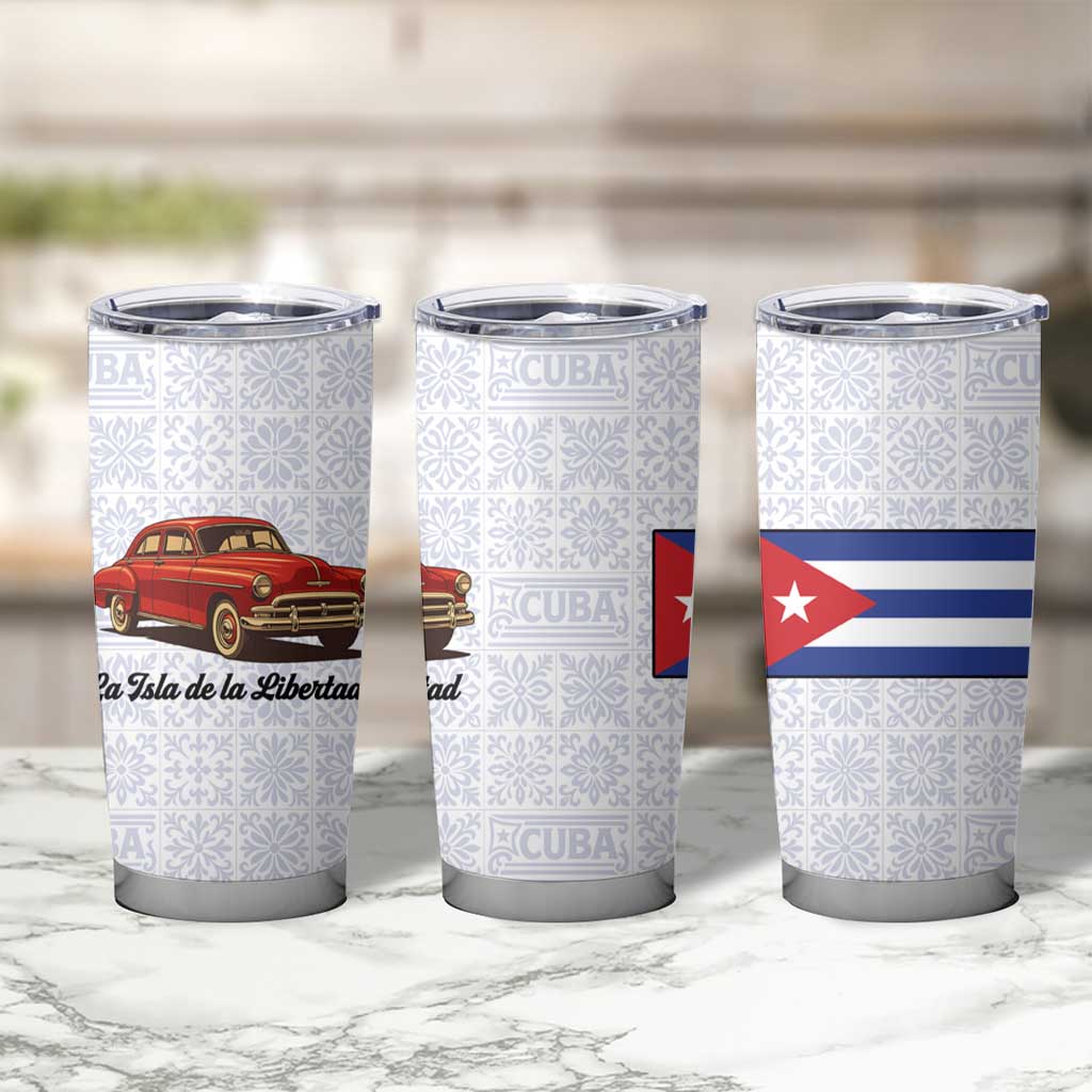 Cuba Classic Car Tumbler Cup La Isla de la Libertad Red Vintage Auto with Cuban Flag Design - Wonder Print Shop