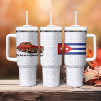 Cuba Classic Car Tumbler With Handle La Isla de la Libertad Red Vintage Auto with Cuban Flag Design - Wonder Print Shop