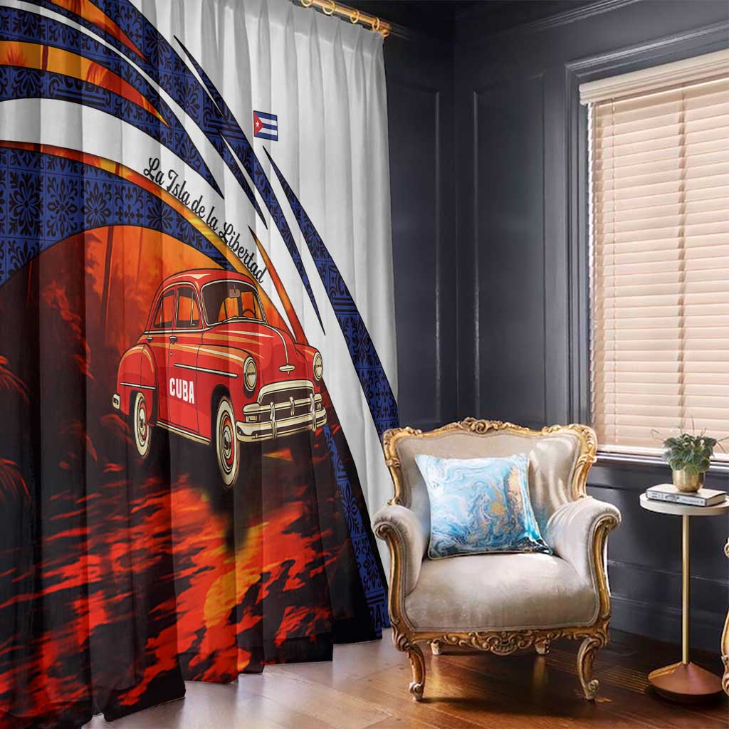 Cuba Classic Car Window Curtain La Isla de la Libertad Red Vintage Auto with Cuban Flag Design - Wonder Print Shop