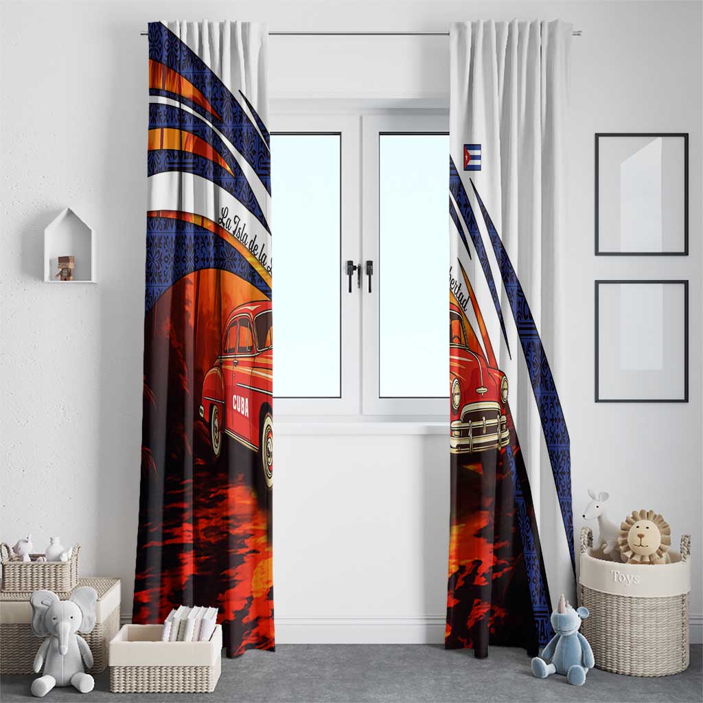 Cuba Classic Car Window Curtain La Isla de la Libertad Red Vintage Auto with Cuban Flag Design - Wonder Print Shop