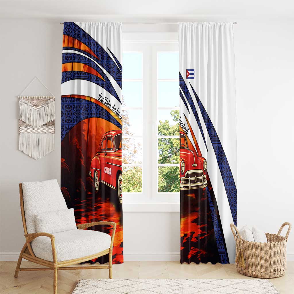 Cuba Classic Car Window Curtain La Isla de la Libertad Red Vintage Auto with Cuban Flag Design - Wonder Print Shop