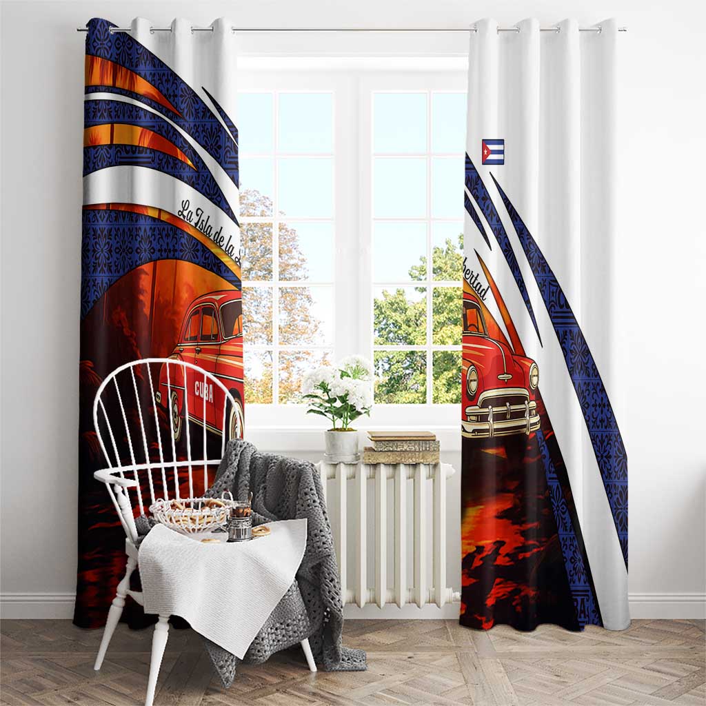 Cuba Classic Car Window Curtain La Isla de la Libertad Red Vintage Auto with Cuban Flag Design - Wonder Print Shop