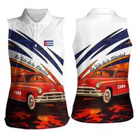 Cuba Classic Car Women Sleeveless Polo Shirt La Isla de la Libertad Red Vintage Auto with Cuban Flag Design - Wonder Print Shop