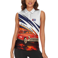 Cuba Classic Car Women Sleeveless Polo Shirt La Isla de la Libertad Red Vintage Auto with Cuban Flag Design - Wonder Print Shop