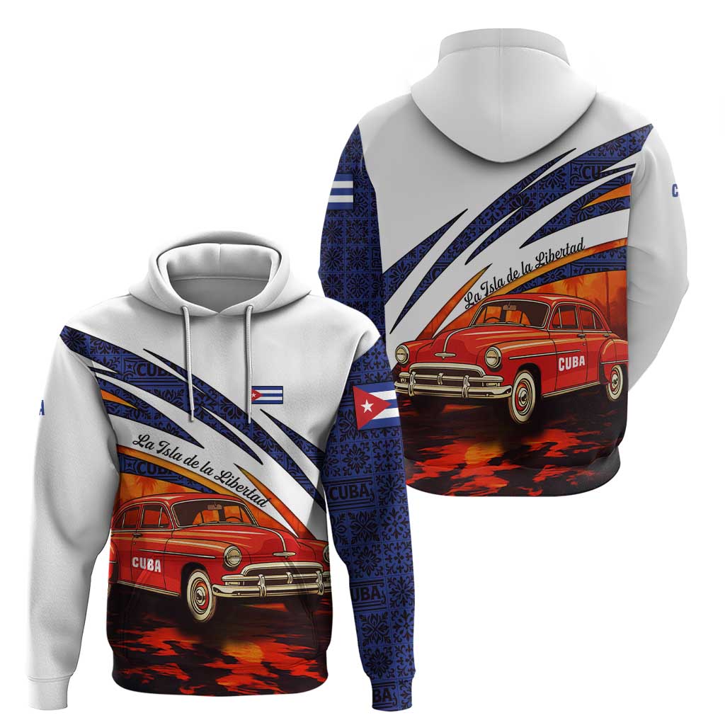 Cuba Classic Car Zip Hoodie La Isla de la Libertad Red Vintage Auto with Cuban Flag Design - Wonder Print Shop