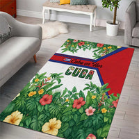 Cuba Floral Area Rug Tropical Flower Design with Cuban Flag and Cuba en Flor Script - Wonder Print Shop