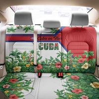 Cuba Floral Back Car Seat Cover Tropical Flower Design with Cuban Flag and Cuba en Flor Script - Wonder Print Shop