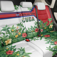 Cuba Floral Back Car Seat Cover Tropical Flower Design with Cuban Flag and Cuba en Flor Script - Wonder Print Shop