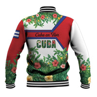 Cuba Floral Baseball Jacket Tropical Flower Design with Cuban Flag and Cuba en Flor Script - Wonder Print Shop