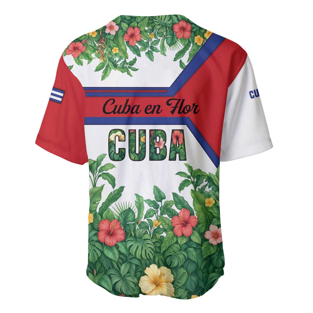 Cuba Floral Baseball Jersey Tropical Flower Design with Cuban Flag and Cuba en Flor Script - Wonder Print Shop