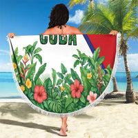 Cuba Floral Beach Blanket Tropical Flower Design with Cuban Flag and Cuba en Flor Script - Wonder Print Shop