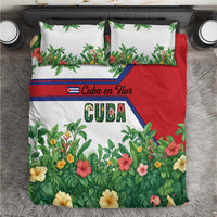 Cuba Floral Bedding Set Tropical Flower Design with Cuban Flag and Cuba en Flor Script - Wonder Print Shop