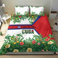 Cuba Floral Bedding Set Tropical Flower Design with Cuban Flag and Cuba en Flor Script - Wonder Print Shop