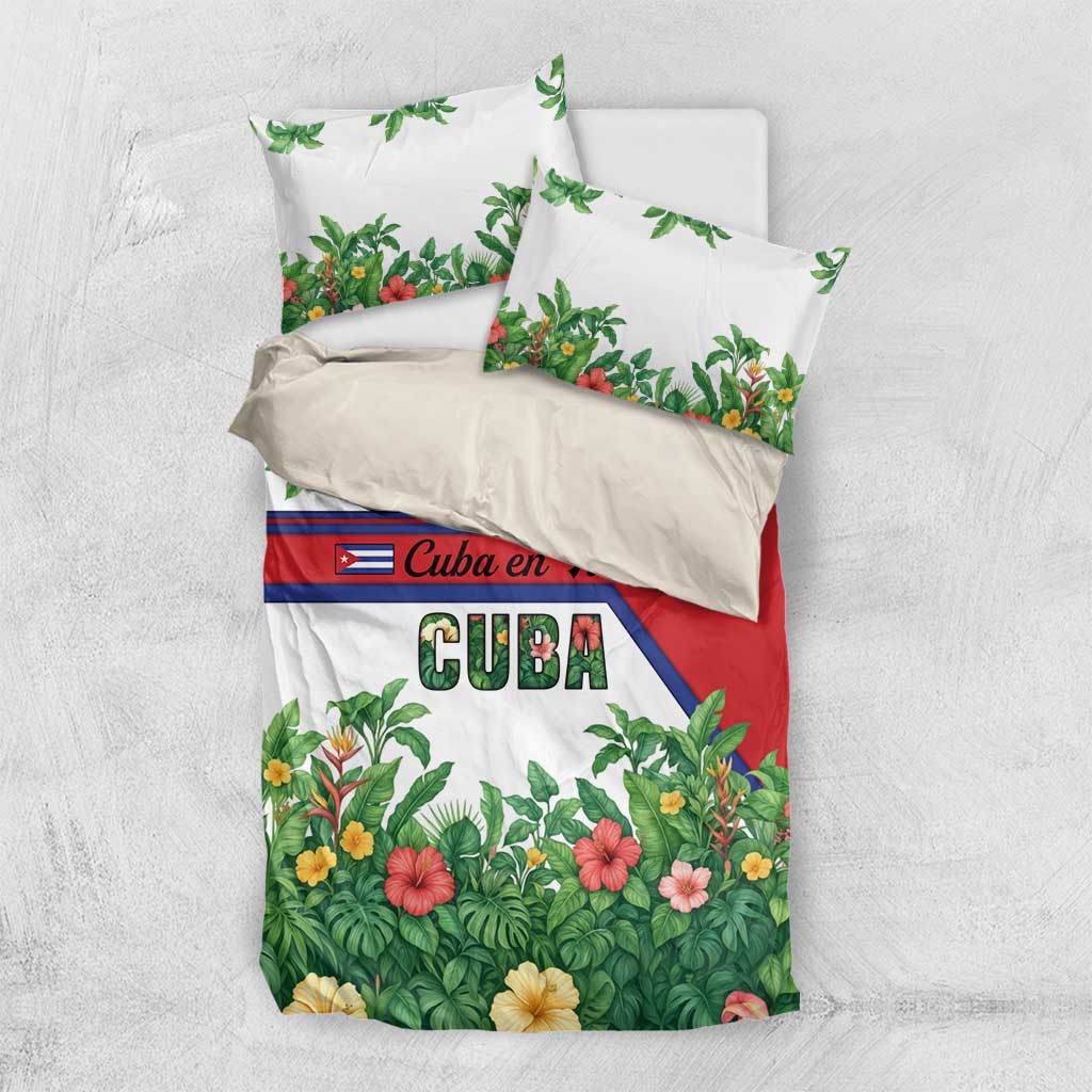 Cuba Floral Bedding Set Tropical Flower Design with Cuban Flag and Cuba en Flor Script - Wonder Print Shop