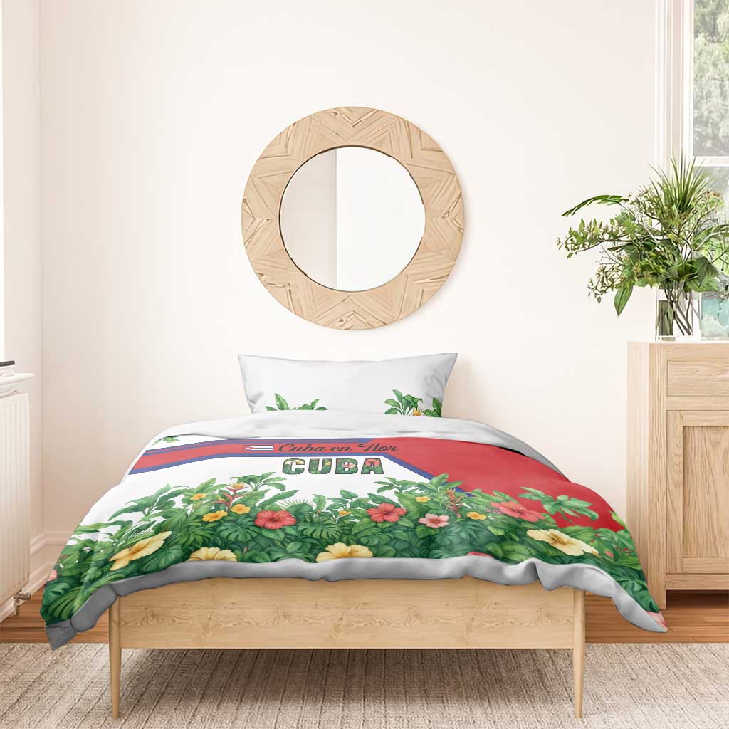 Cuba Floral Bedding Set Tropical Flower Design with Cuban Flag and Cuba en Flor Script - Wonder Print Shop