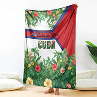 Cuba Floral Blanket Tropical Flower Design with Cuban Flag and Cuba en Flor Script - Wonder Print Shop