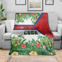 Cuba Floral Blanket Tropical Flower Design with Cuban Flag and Cuba en Flor Script - Wonder Print Shop