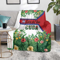 Cuba Floral Blanket Tropical Flower Design with Cuban Flag and Cuba en Flor Script - Wonder Print Shop