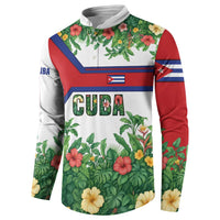 Cuba Floral Button Sweatshirt Tropical Flower Design with Cuban Flag and Cuba en Flor Script - Wonder Print Shop