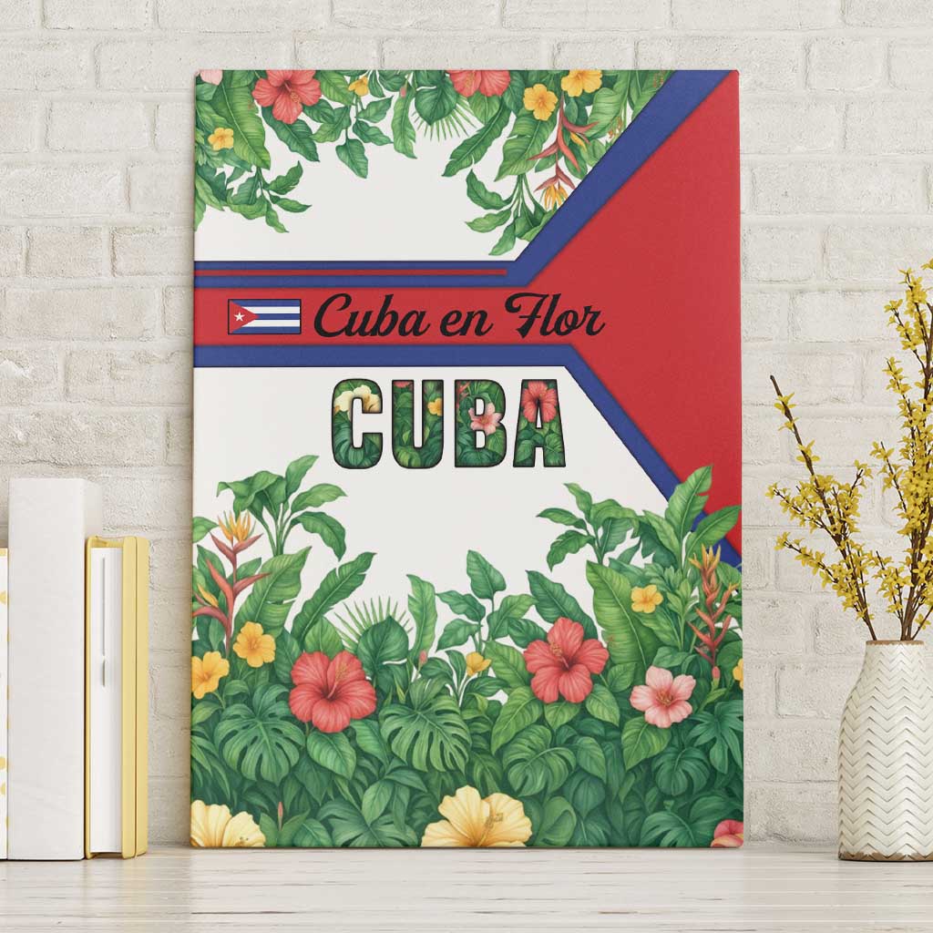 Cuba Floral Canvas Wall Art Tropical Flower Design with Cuban Flag and Cuba en Flor Script - Wonder Print Shop