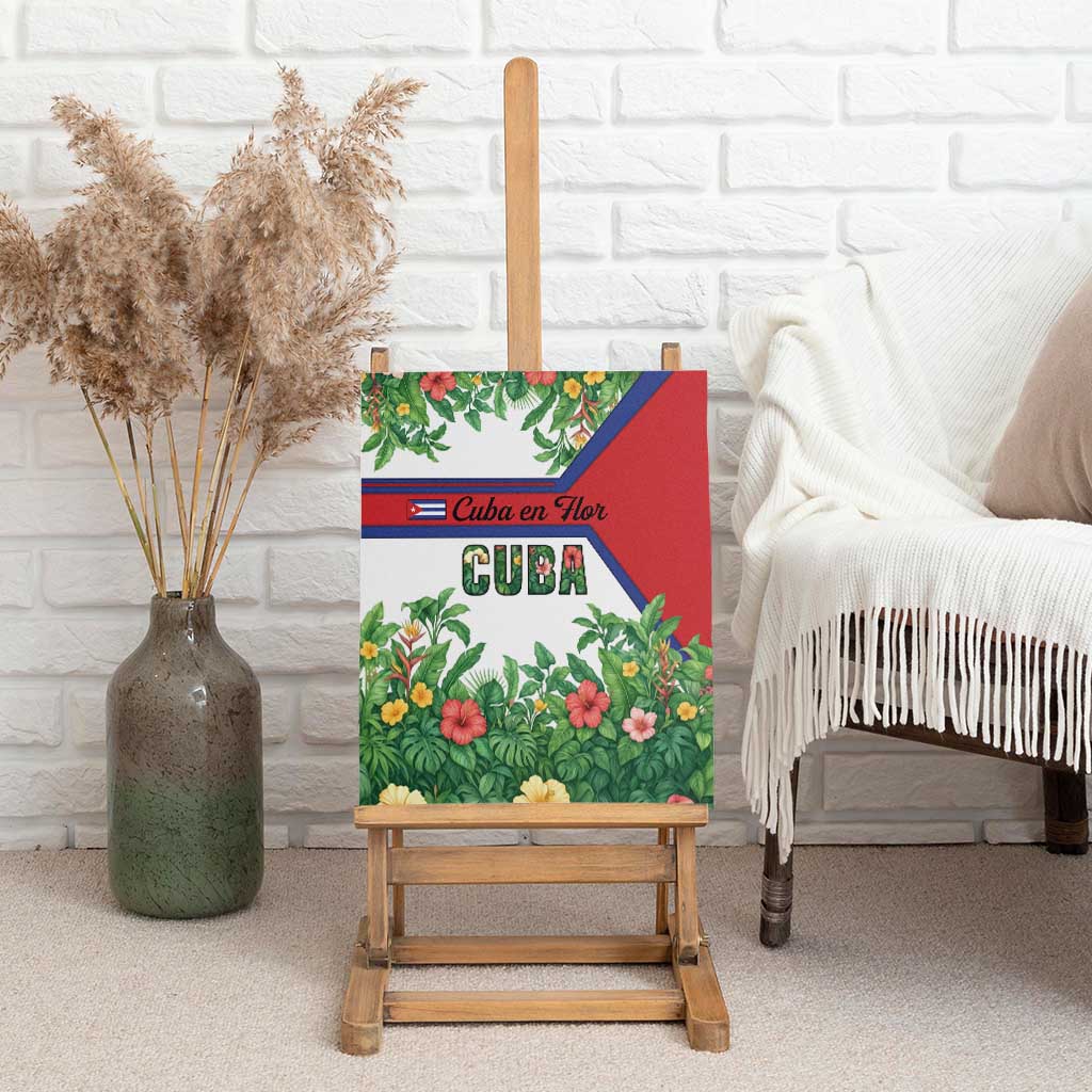 Cuba Floral Canvas Wall Art Tropical Flower Design with Cuban Flag and Cuba en Flor Script - Wonder Print Shop