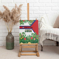 Cuba Floral Canvas Wall Art Tropical Flower Design with Cuban Flag and Cuba en Flor Script - Wonder Print Shop