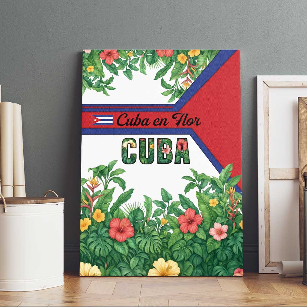 Cuba Floral Canvas Wall Art Tropical Flower Design with Cuban Flag and Cuba en Flor Script - Wonder Print Shop