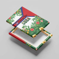 Cuba Floral Canvas Wall Art Tropical Flower Design with Cuban Flag and Cuba en Flor Script - Wonder Print Shop