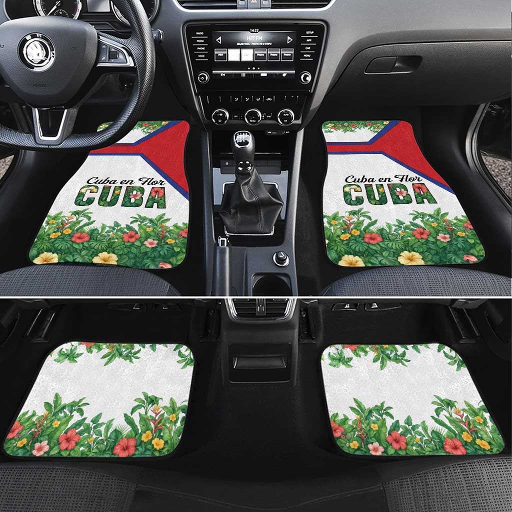 Cuba Floral Car Mats Tropical Flower Design with Cuban Flag and Cuba en Flor Script - Wonder Print Shop